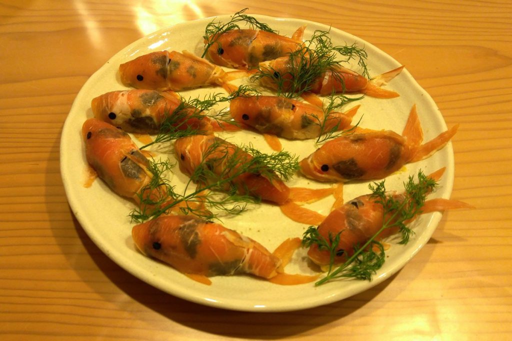 【レシピ】可愛い金魚型のポテトサラダ生ハム巻き