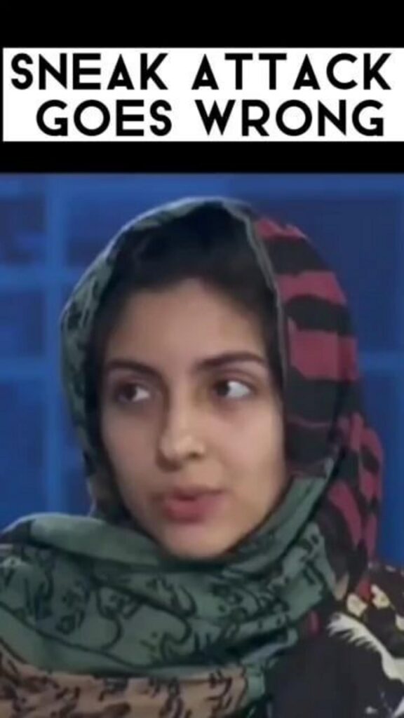 不意打ち失敗の文字とスカーフ姿の女性